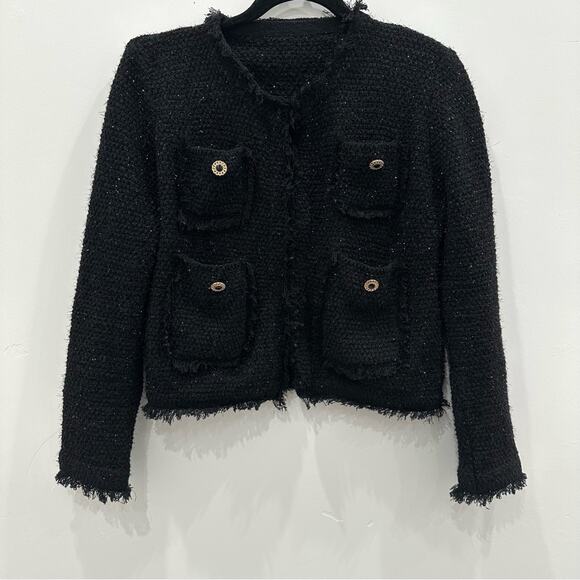 Zara Black Metallic Tweed Thread Knit Cardigan Jacket. - Picture 6 of 10